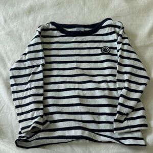 Petit Bateau Navy and White Striped Long Sleeve Tee